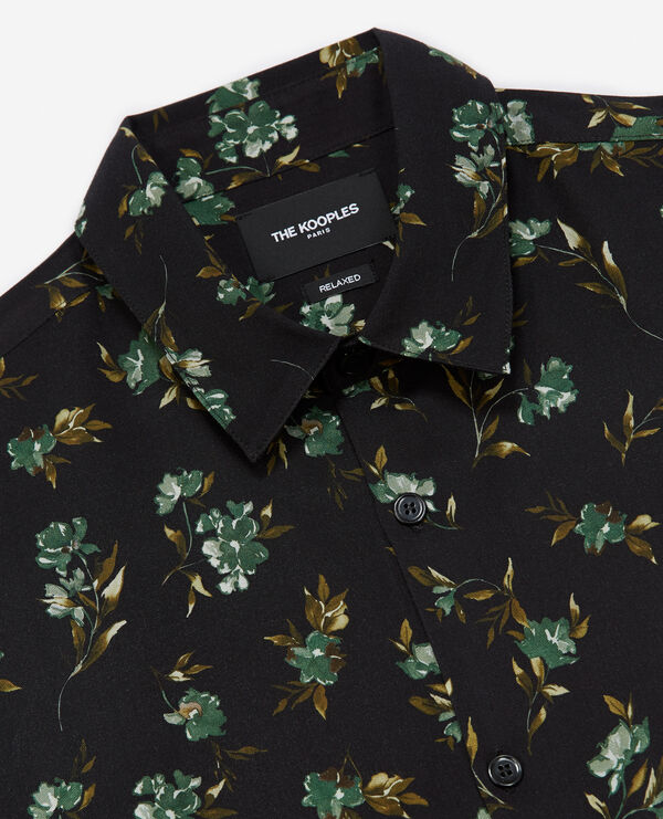 The Kooples H BLACK / GREEN flowing black shirt with green floral print