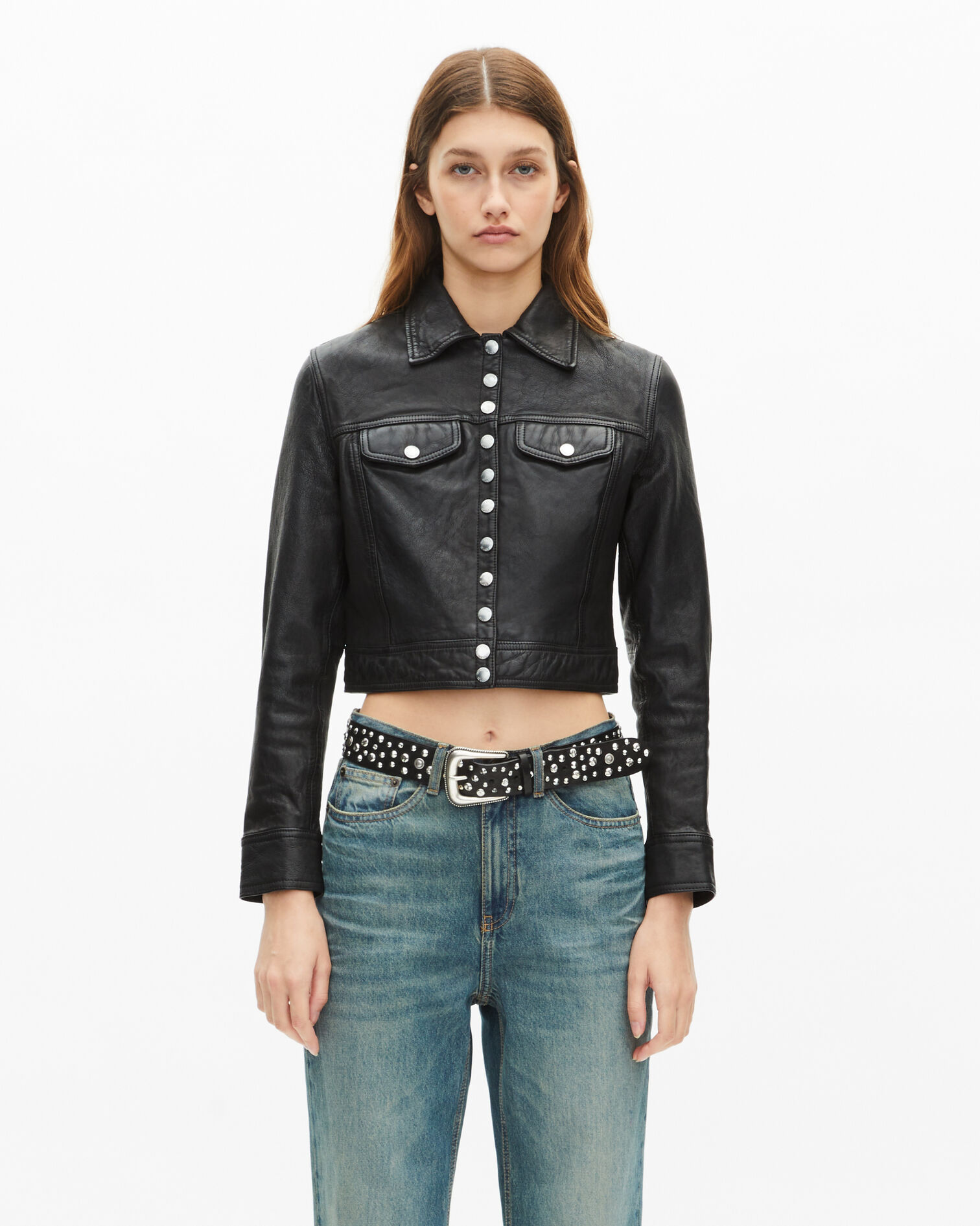 Black leather jacket, BLACK, hi-res image number null