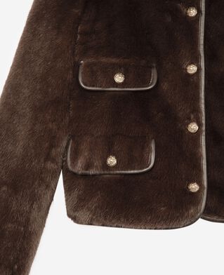 The Kooples F CHOCOLATE fur-effect jacket with brown leather details