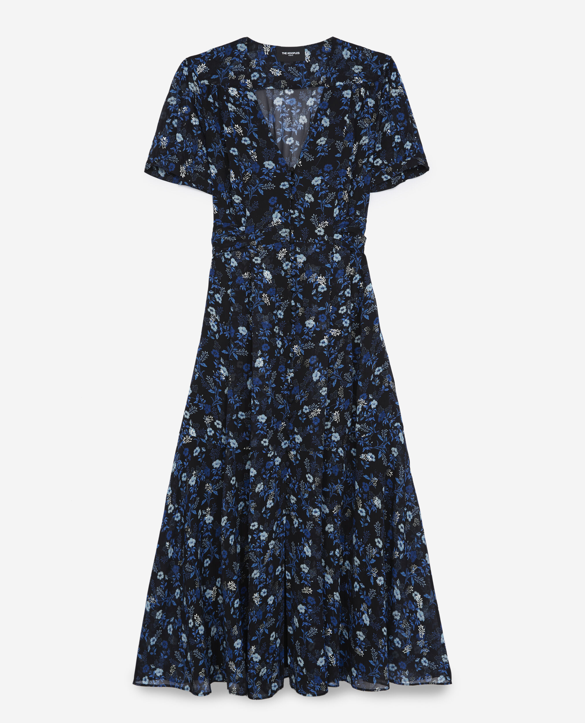 Kleid lang Blumenprint Silberdetail, BLUE, hi-res image number null