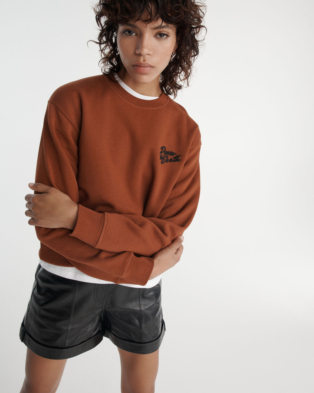 The Kooples WOMEN ROUILLE sweatshirt in rust fleece with embroidery