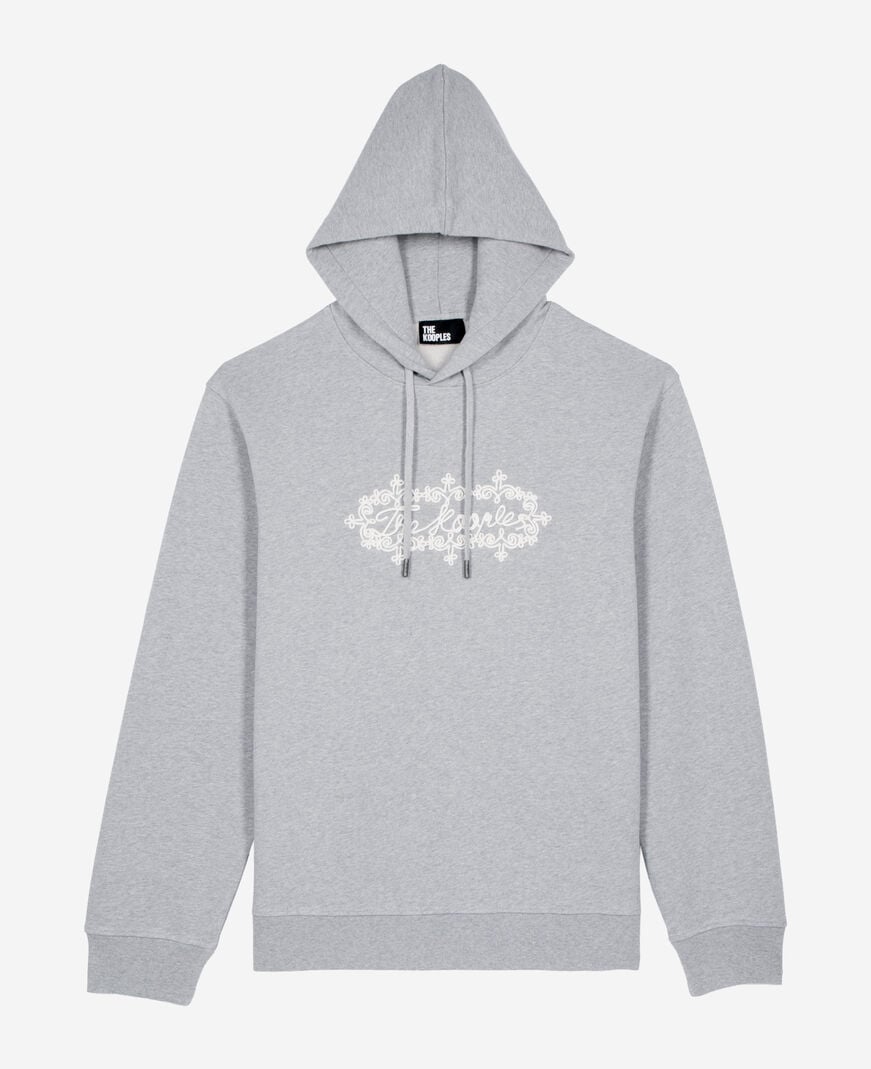 The Kooples MEN LIGHT GREY MELANGE grey embroidered logo hoodie