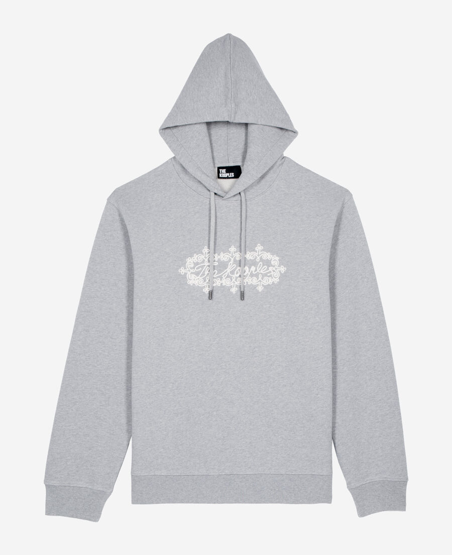 The Kooples HOMME LIGHT GREY MELANGE sweatshirt à capuche avec broderie logo gris