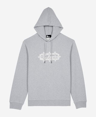 The Kooples MEN LIGHT GREY MELANGE grey embroidered logo hoodie