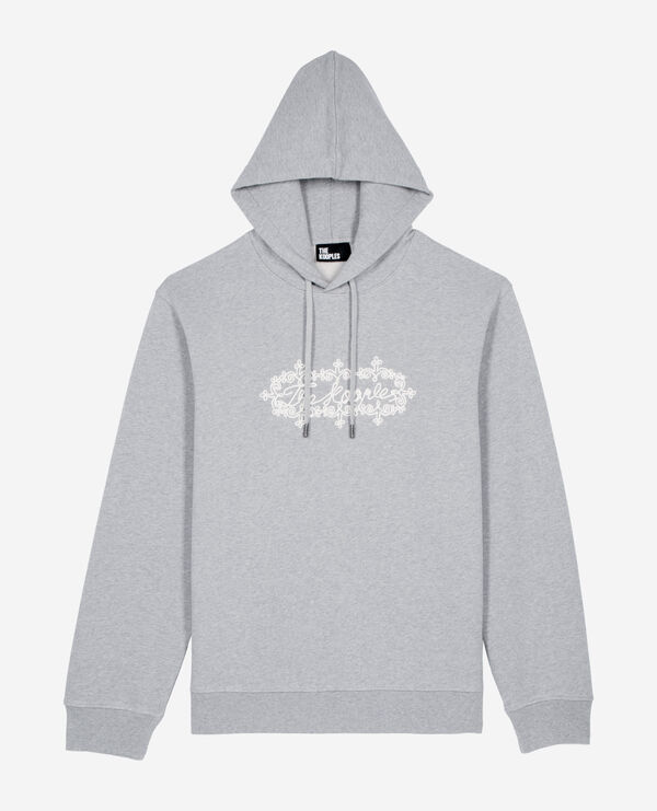 The Kooples HOMME LIGHT GREY MELANGE sweatshirt à capuche avec broderie logo gris