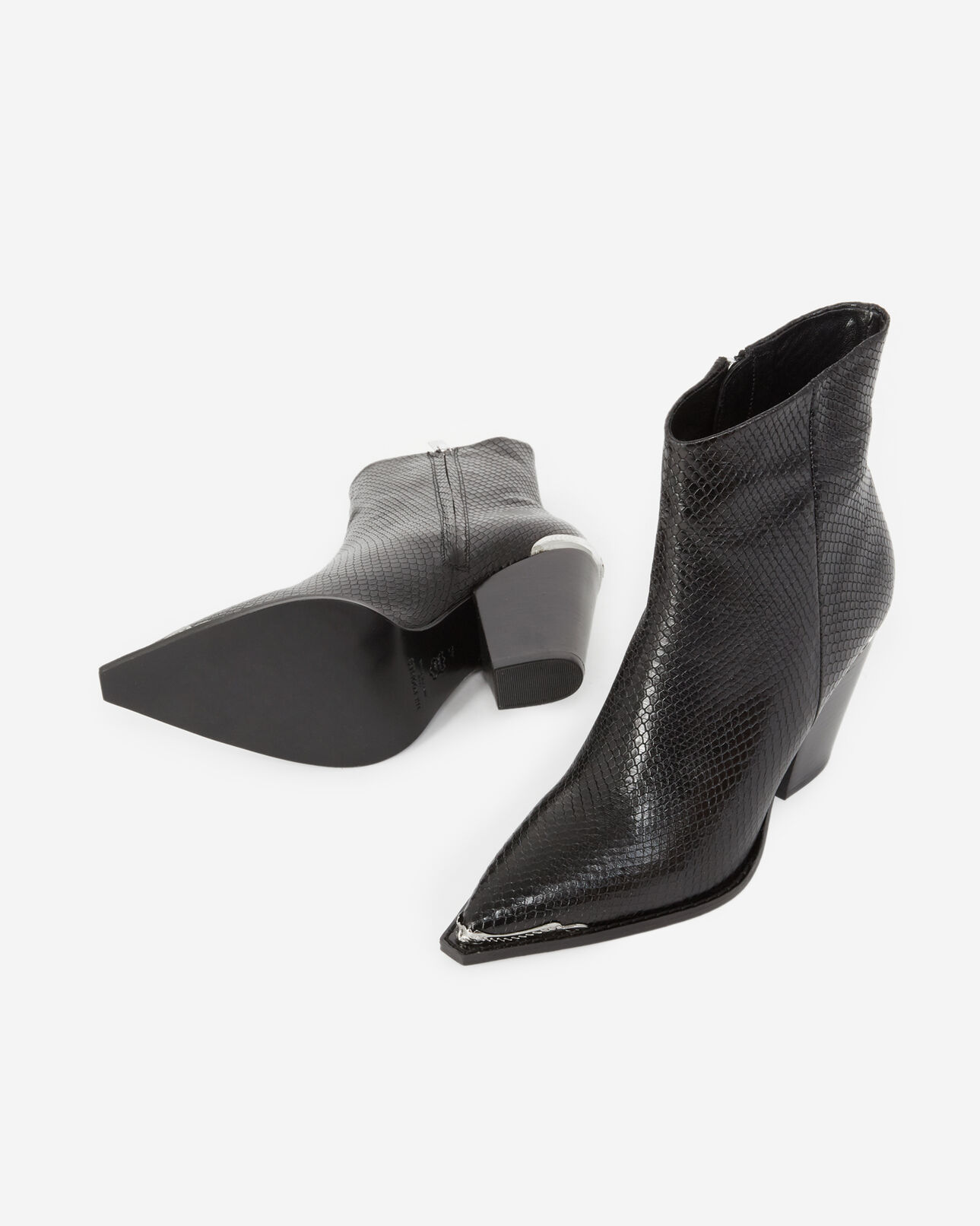 The Kooples FEMME BLACK bottines noires talons cuir effet python