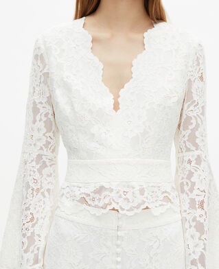 The Kooples WOMEN ECRU white lace flared sleeve top