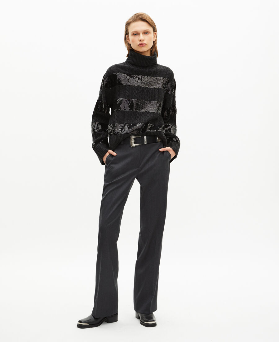The Kooples WOMEN BLACK dark grey turtleneck sweater with sequin stripes