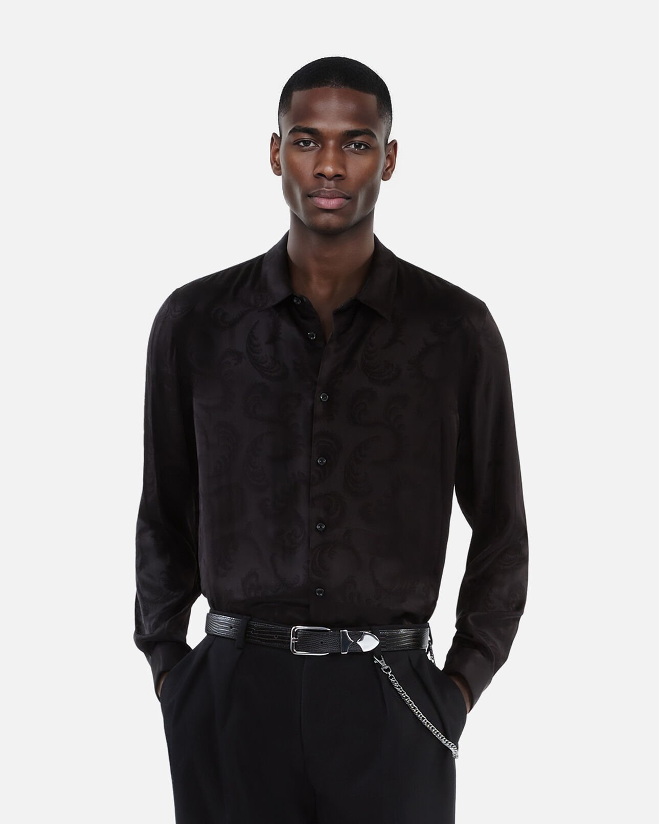 The Kooples HERREN BLACK schwarzer ledergürtel in krokodil-optik