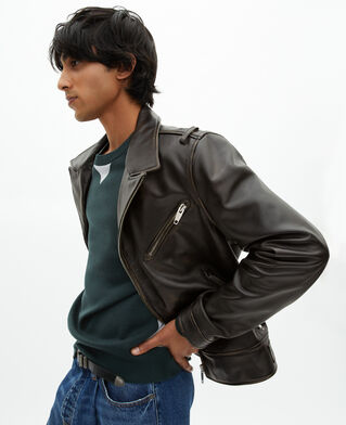 The Kooples HERREN BLACK USED LIGHT jacke im bikerstil aus schwarzem leder