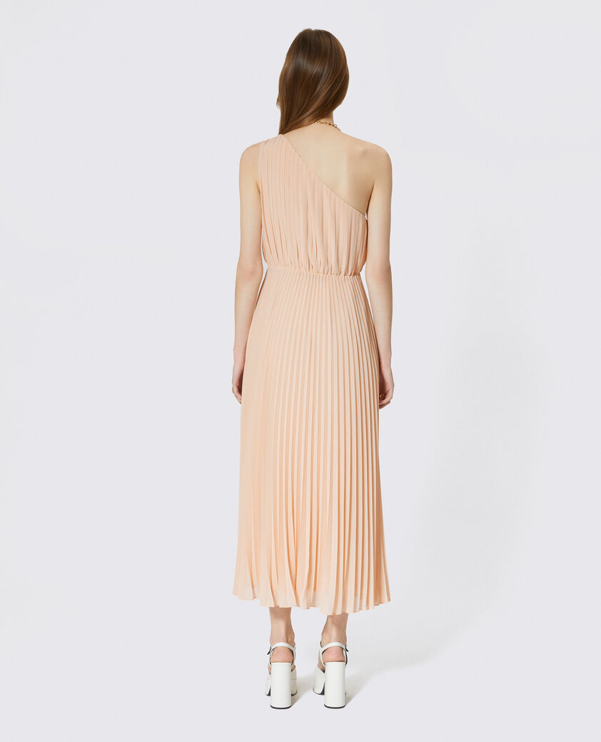 The Kooples DAMEN NUDE POUDRE langes asymmetrisches kleid mit plissee pfirsich