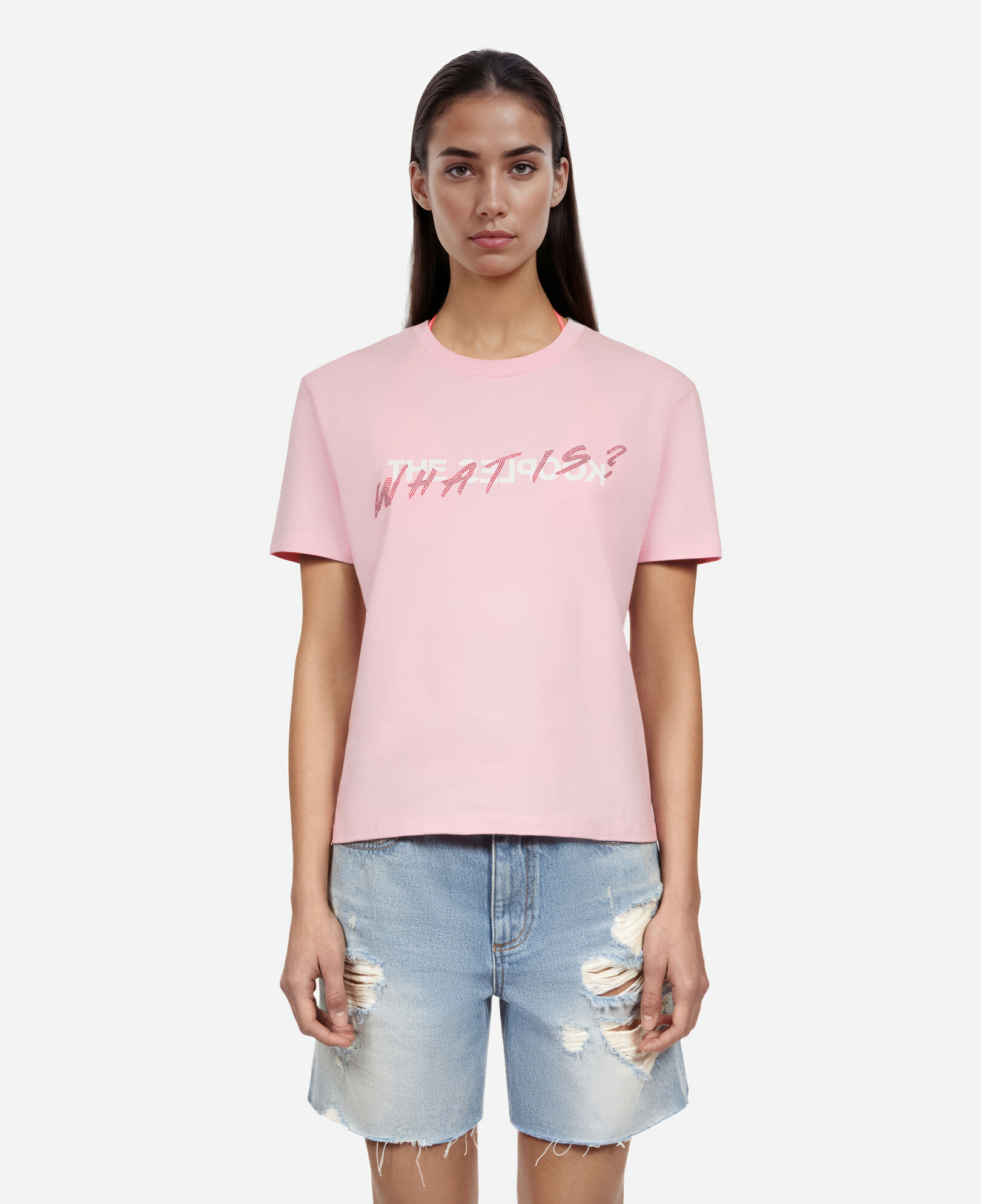 The Kooples F POWDER PINK pink what is t-shirt with rhinestones