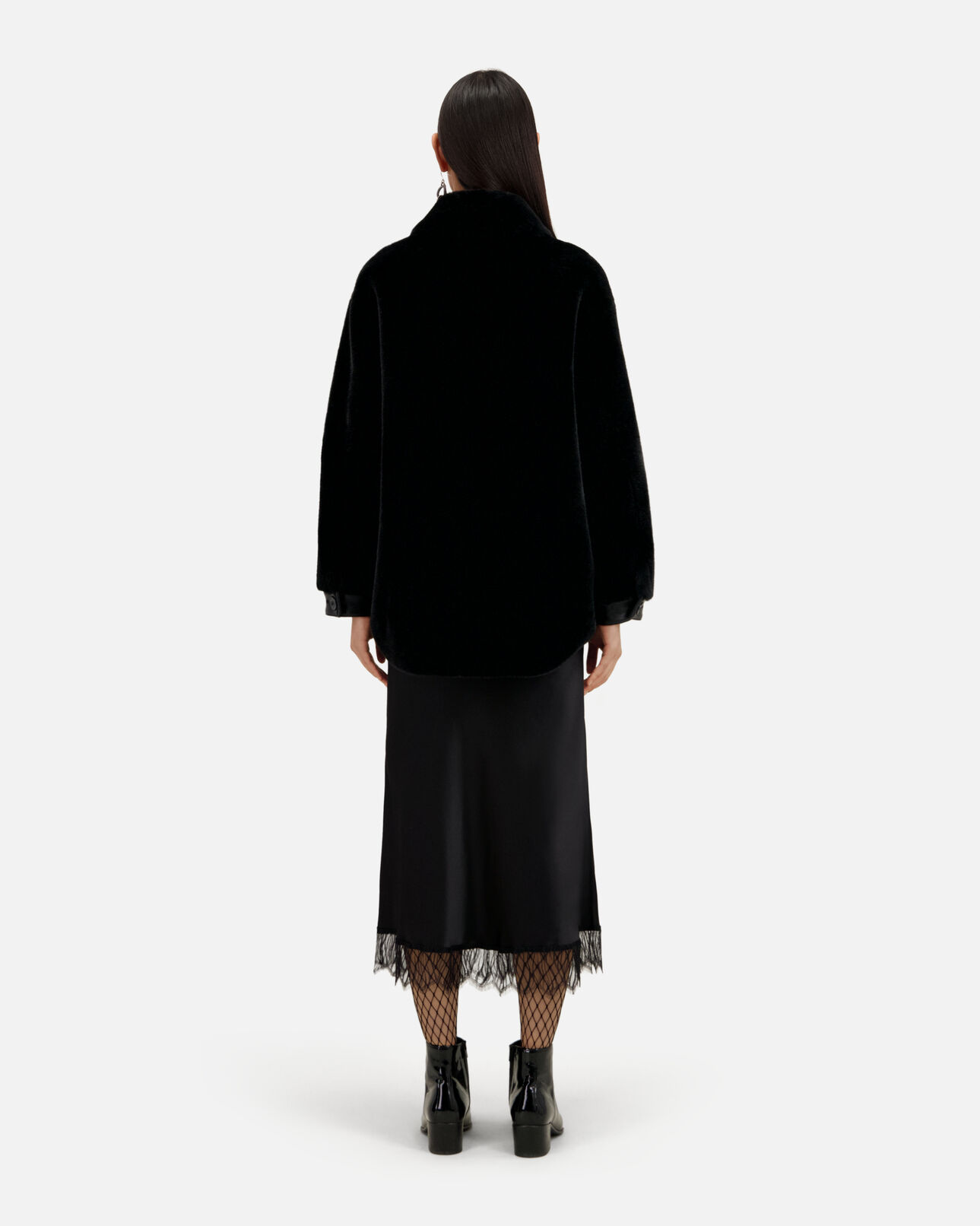 The Kooples FEMME BLACK blouson noir style surchemise imitation fourrure