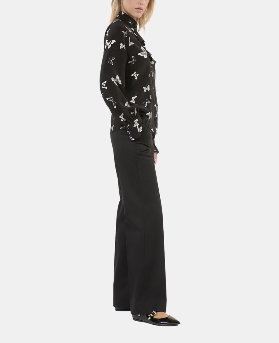 The Kooples FEMME BLACK WHITE chemise en soie imprimée papillons