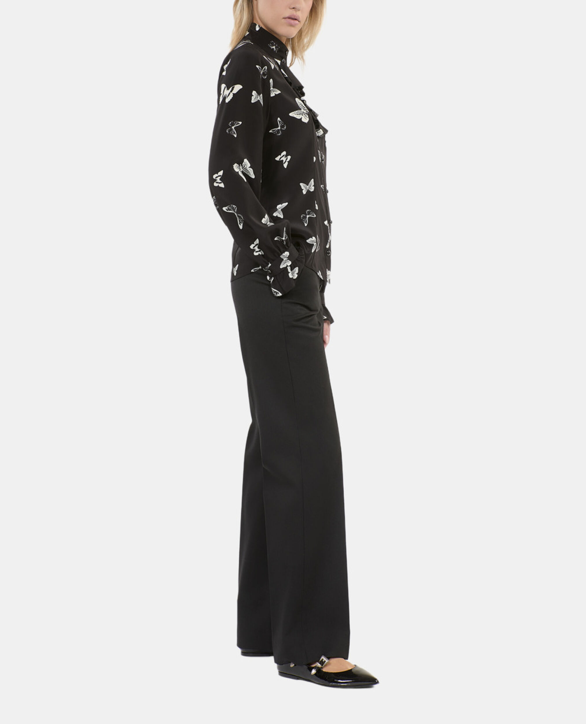 Chemise en soie imprimée papillons, BLACK WHITE, hi-res image number null