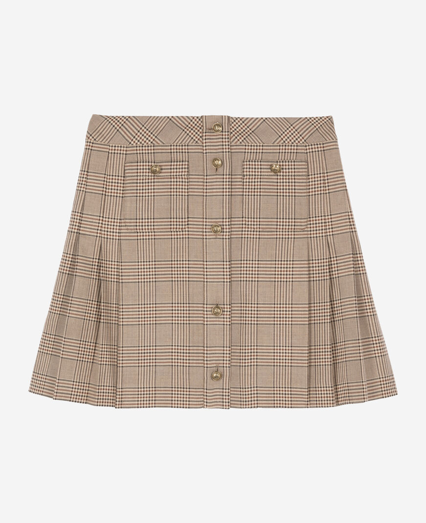 The Kooples WOMEN BEIGE-BROWN prince of wales short skirt beige