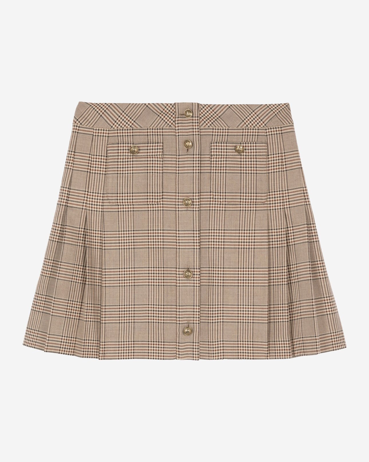 The Kooples WOMEN BEIGE-BROWN prince of wales short skirt beige