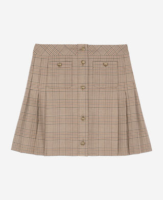 The Kooples WOMEN BEIGE-BROWN prince of wales short skirt beige