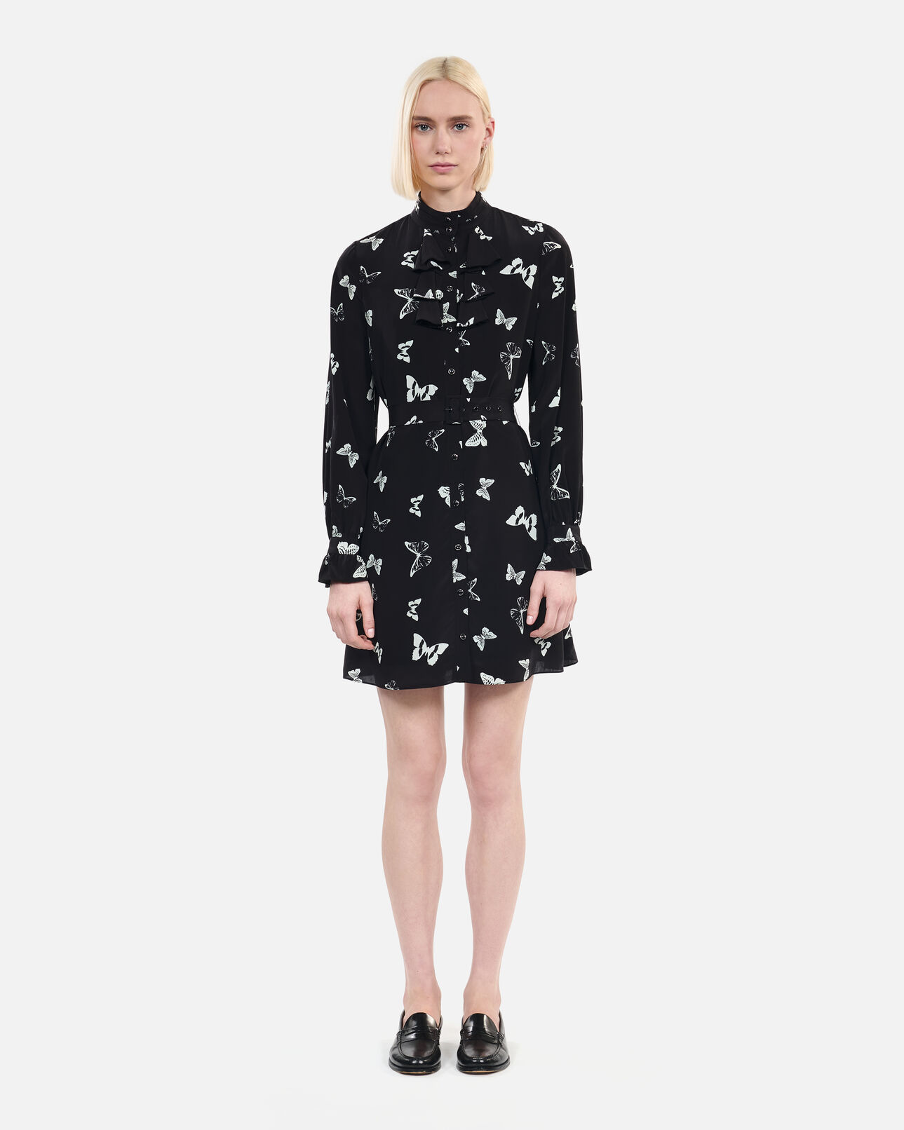The Kooples WOMEN BLACK WHITE short butterfly print dress