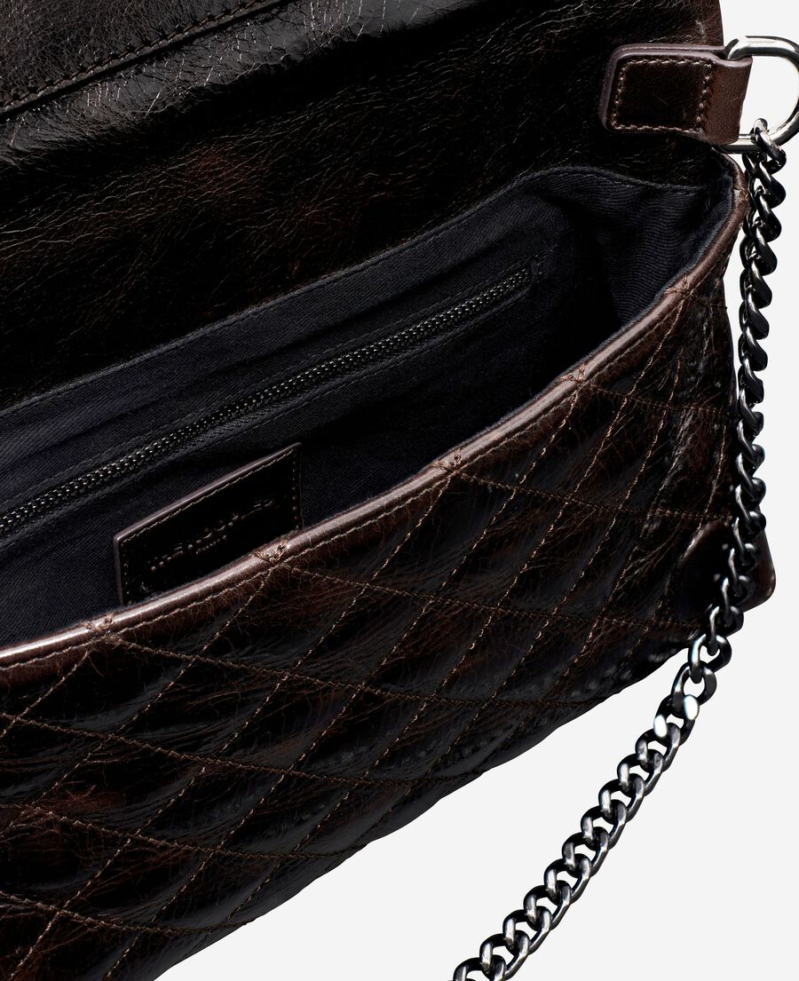 The Kooples DAMEN BROWN heritage clutch small aus braunem craquelé-leder