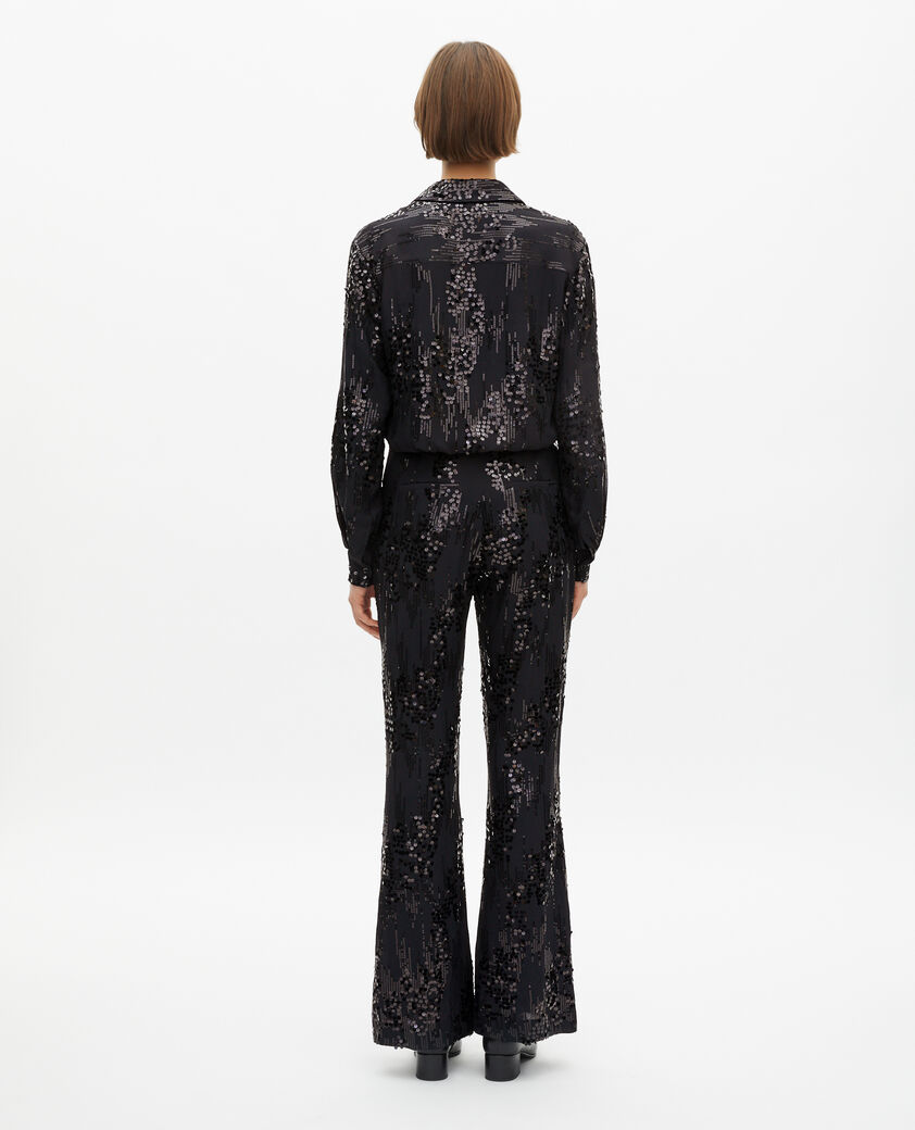 The Kooples FEMME BLACK pantalon flare &agrave; sequins noir