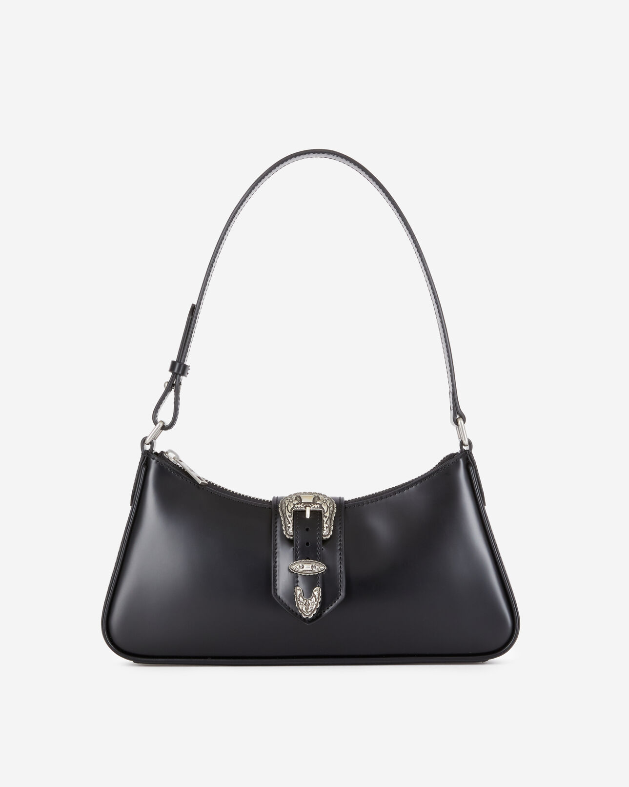 The Kooples WOMEN BLACK black glazed leather joe bag with western buckle