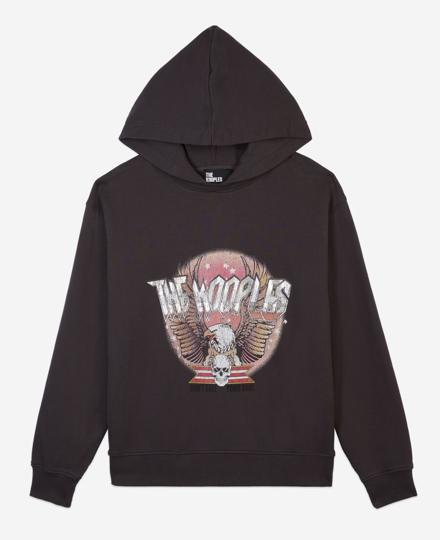 sweatshirt à capuche gris carbone avec sérigraphie rock eagle