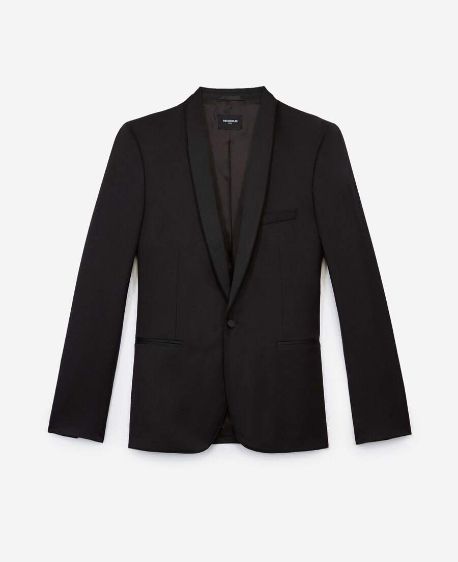 The Kooples HOMME BLACK veste laine habill&eacute;e noire col satin