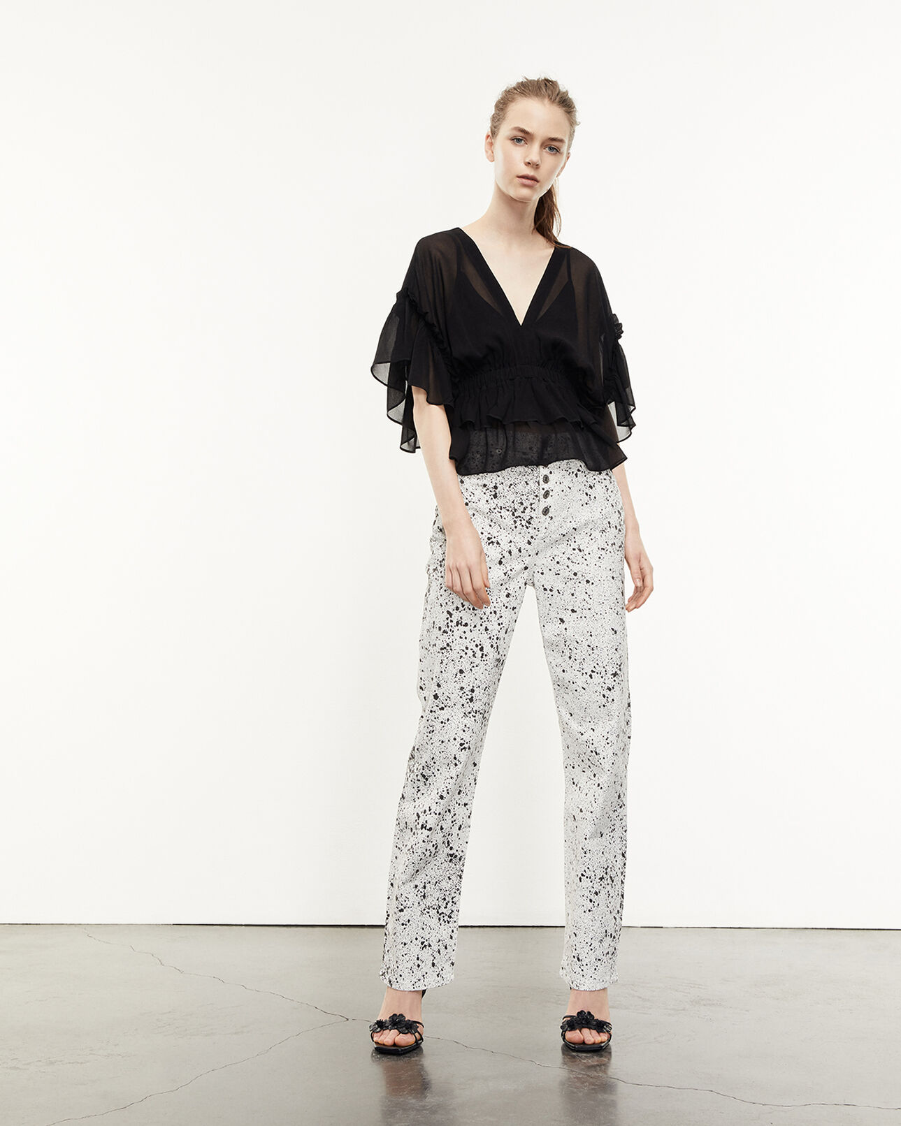 The Kooples FEMME BLACK top fluide noir volants taille élastique