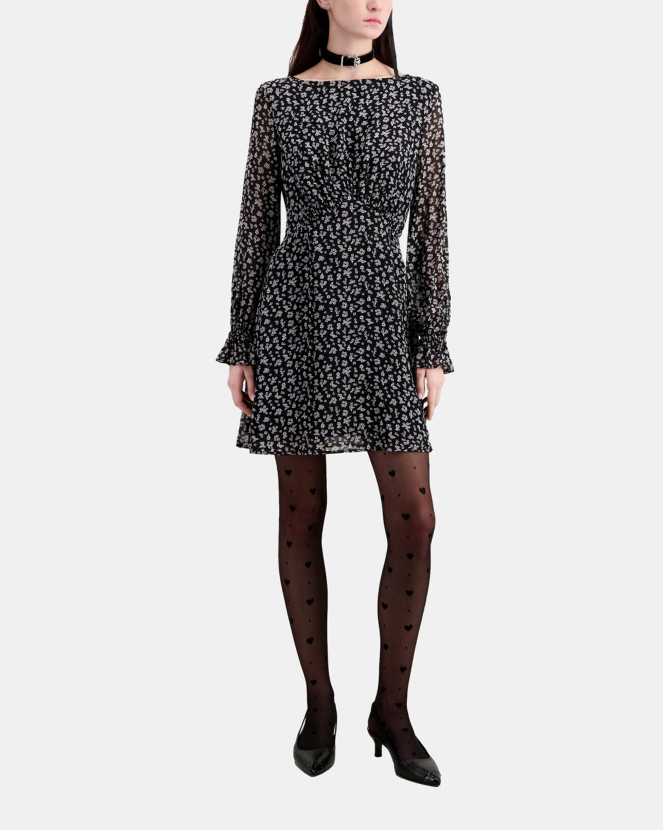 The Kooples DAMEN BLACK-ECRU kurzes kleid mit print