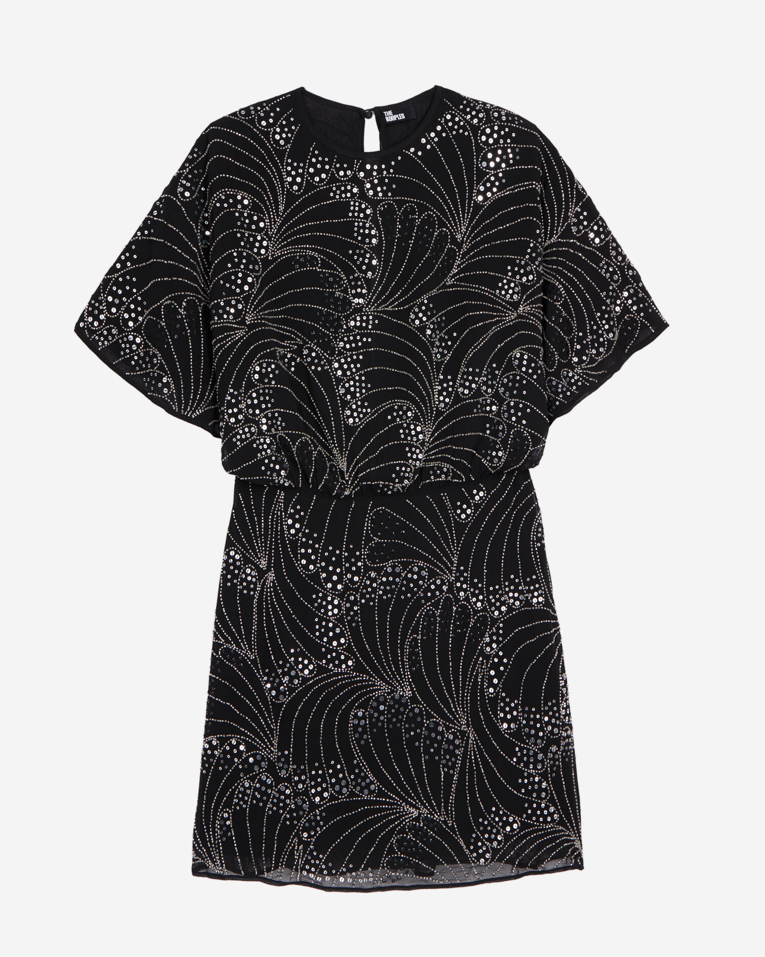 Robe courte noire avec sequins et perles, BLACK, hi-res image number null