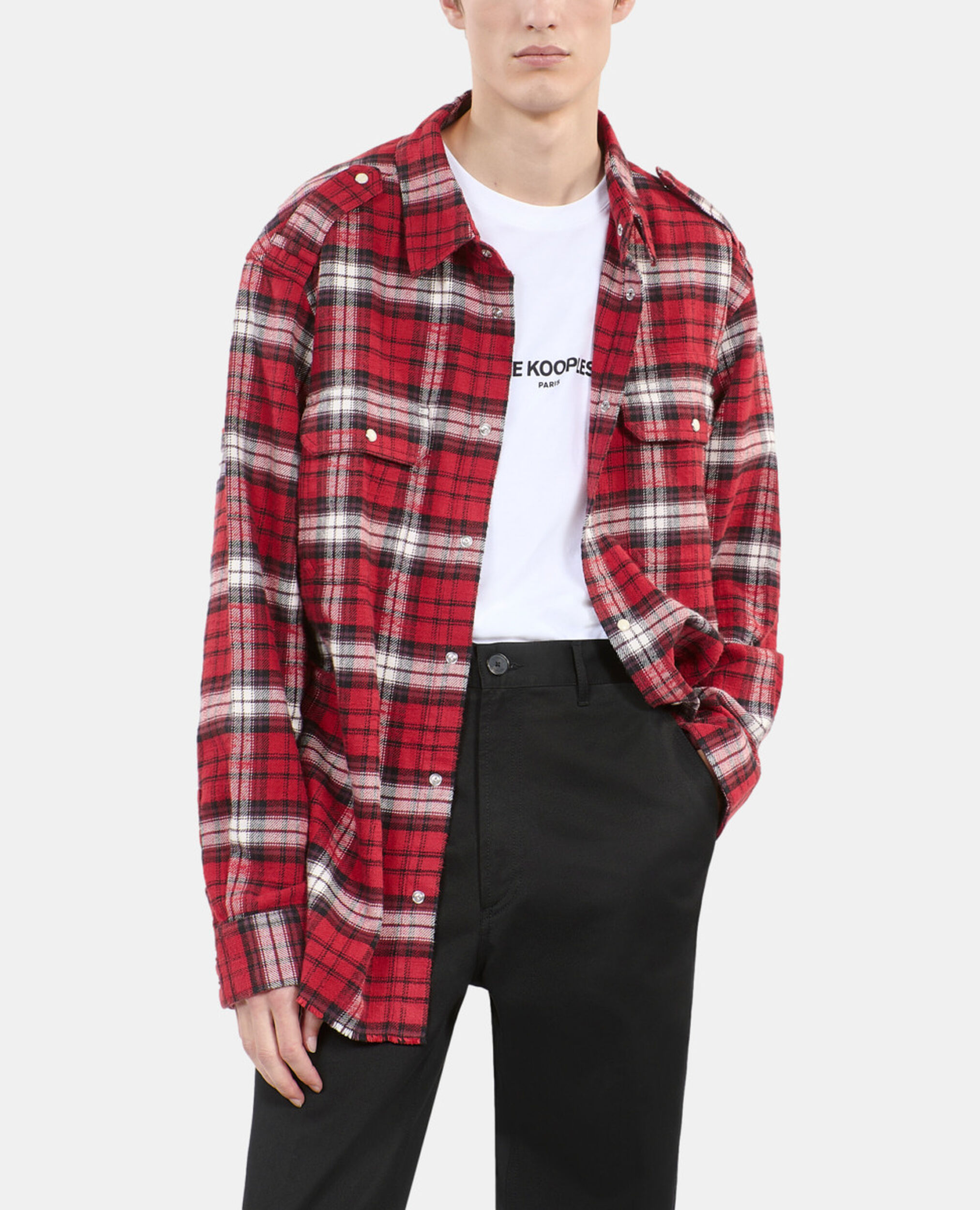 Red and white checked overshirt, BLACK-RED-WHITE, hi-res image number null