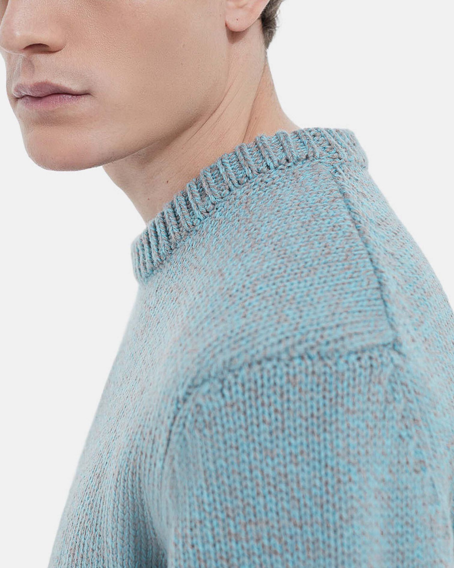 Light blue wool sweater w/ classic crew neck, MULTICOLOR BABY BLUE, hi-res image number null