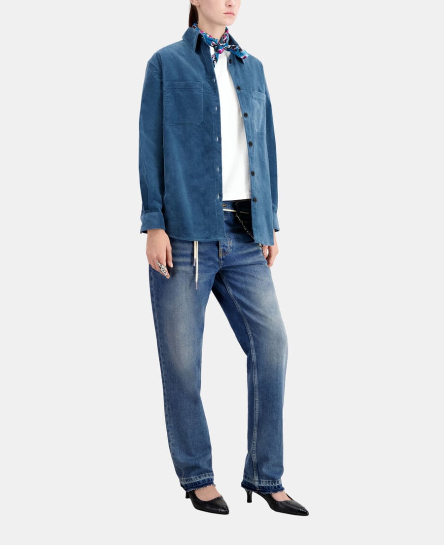 The Kooples FEMME BLUE PETROL surchemise bleue en velours côtelé