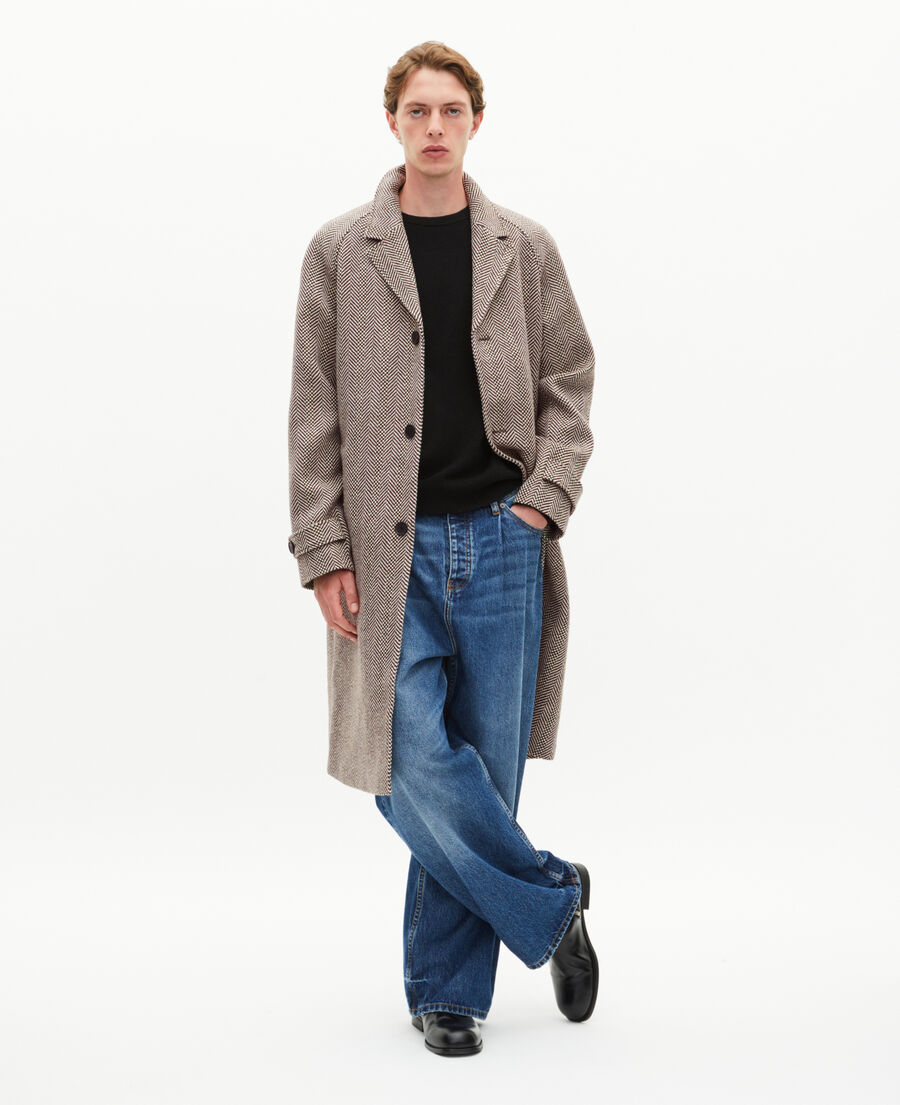 The Kooples H BROWN CHEVRON long brown wool herringbone coat