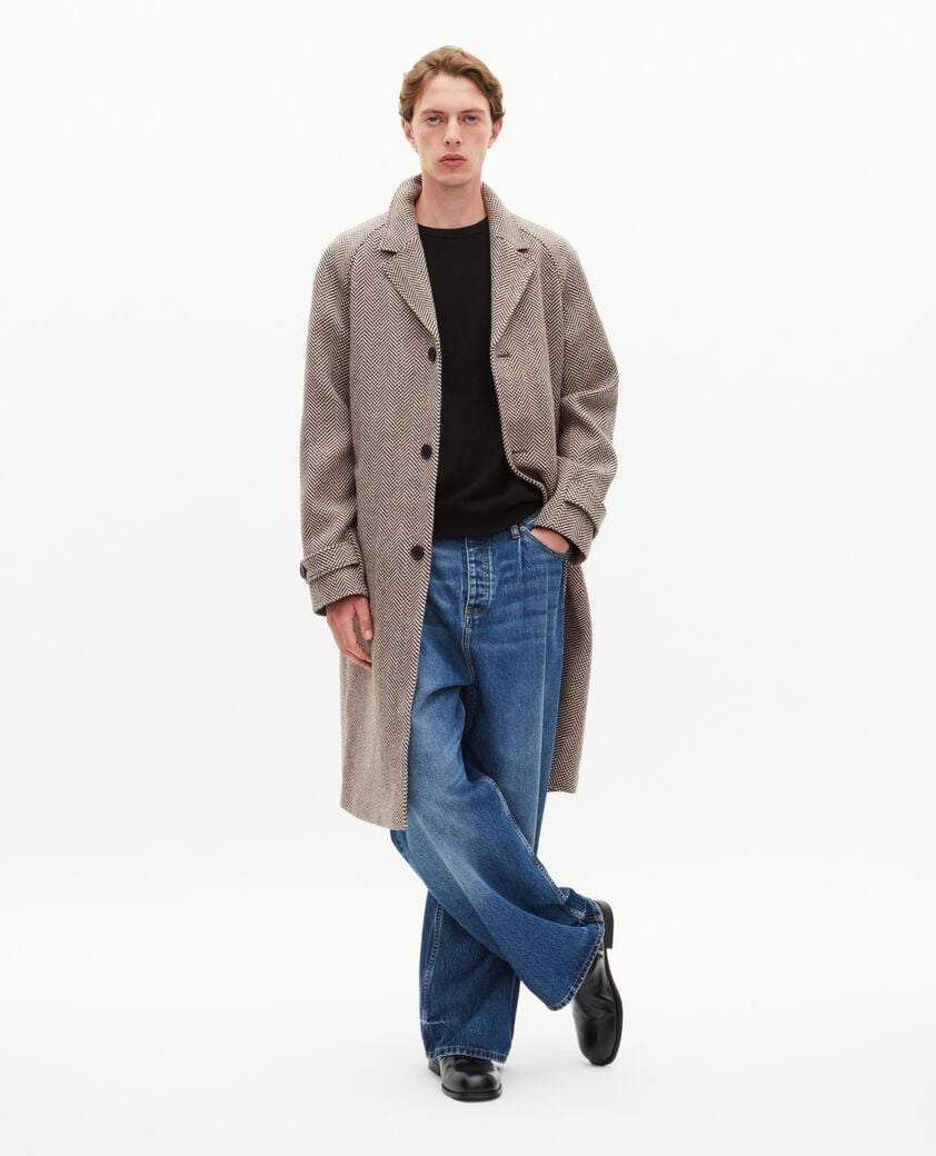 The Kooples MEN BROWN CHEVRON long brown wool herringbone coat