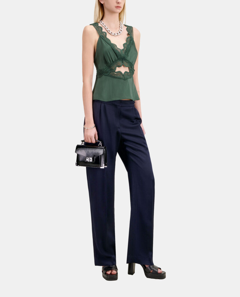 The Kooples WOMEN NAVY navy blue trousers with chains