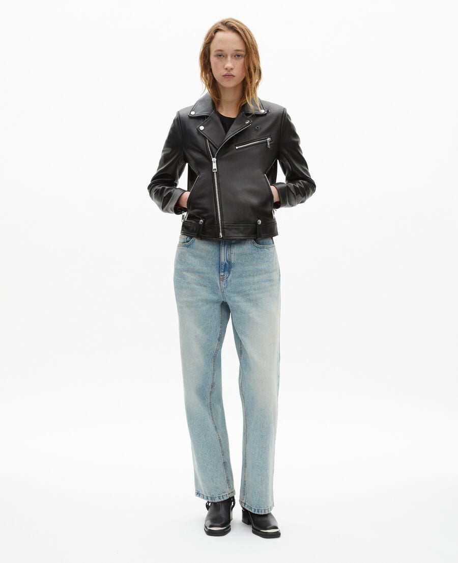 The Kooples DAMEN BLACK schwarzer blouson im bikerstil aus leder