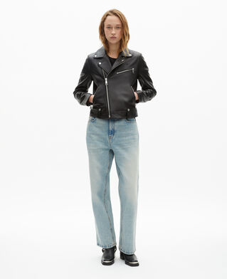 The Kooples DAMEN BLACK schwarzer blouson im bikerstil aus leder