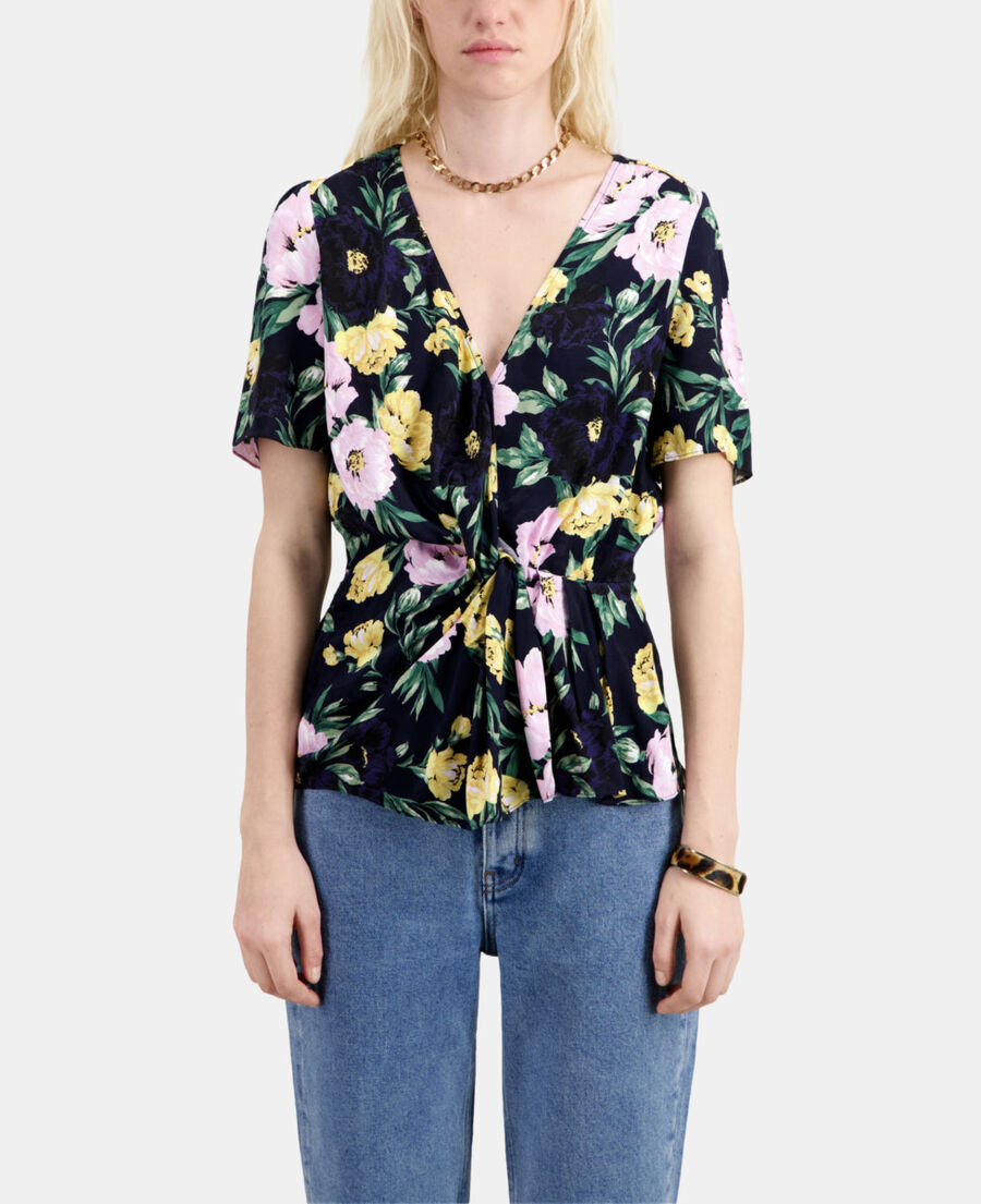 The Kooples F LIGHT PINK / DARK NAVY printed top with draping