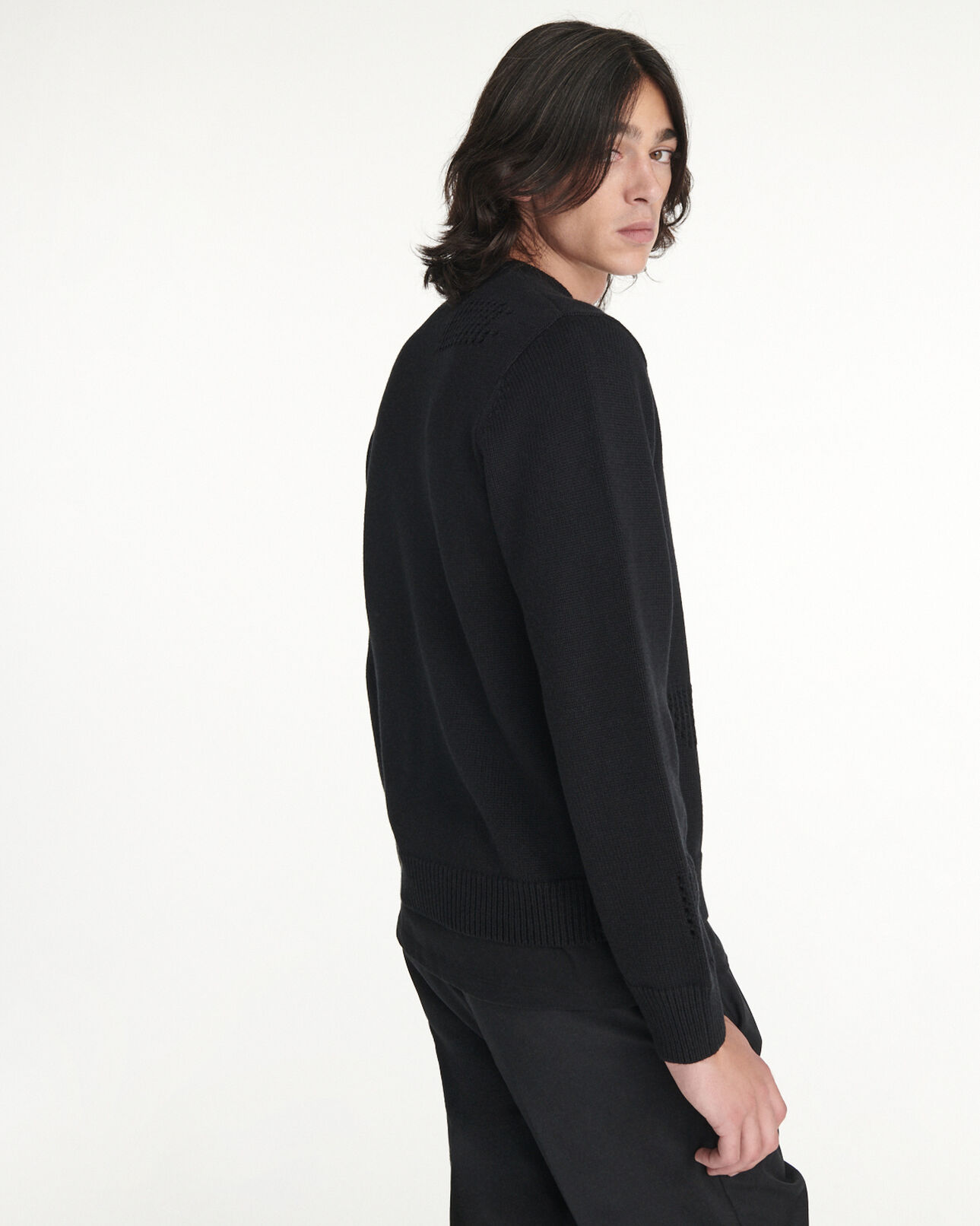 The Kooples MEN BLACK black sweater in wool blend with detail
