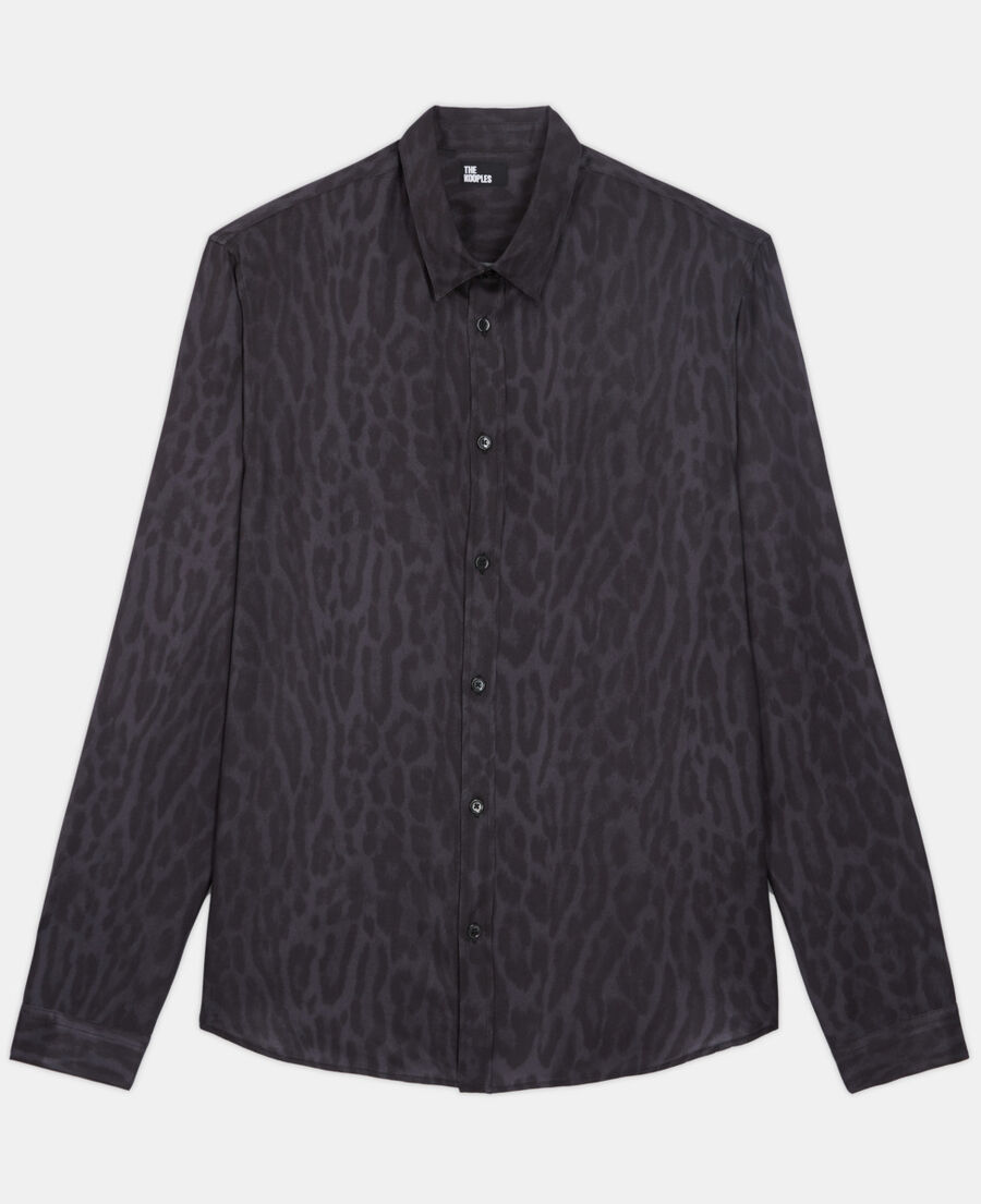chemise col classique léopard grise