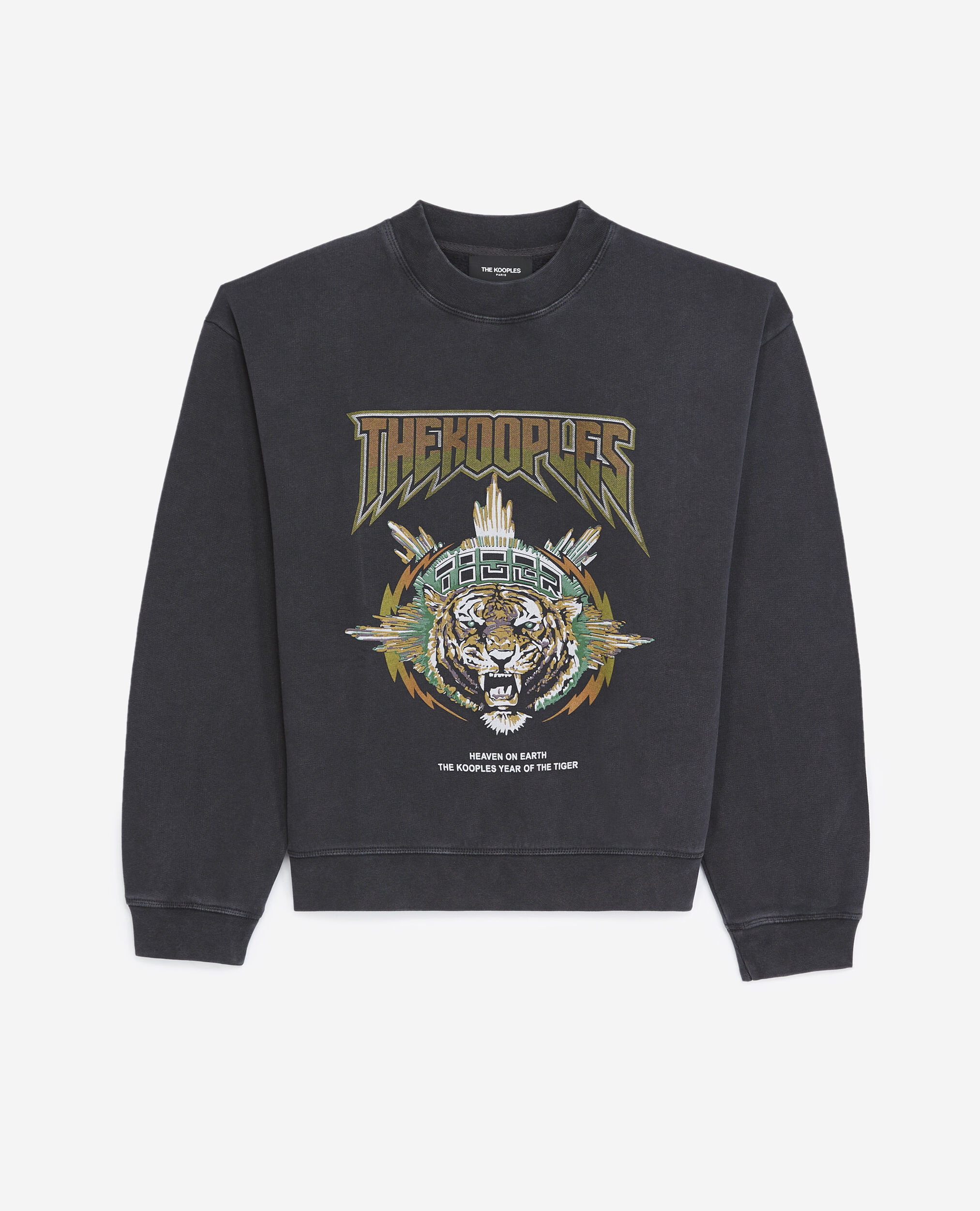 Sweatshirt schwarz verwaschen mit Tigerprint, BLACK WASHED, hi-res image number null
