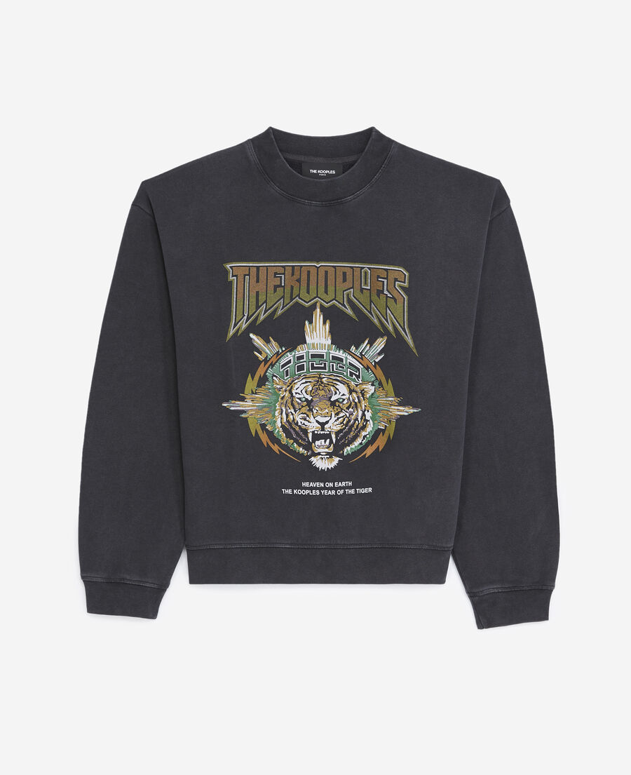 faded black sweatshirt with tiger print