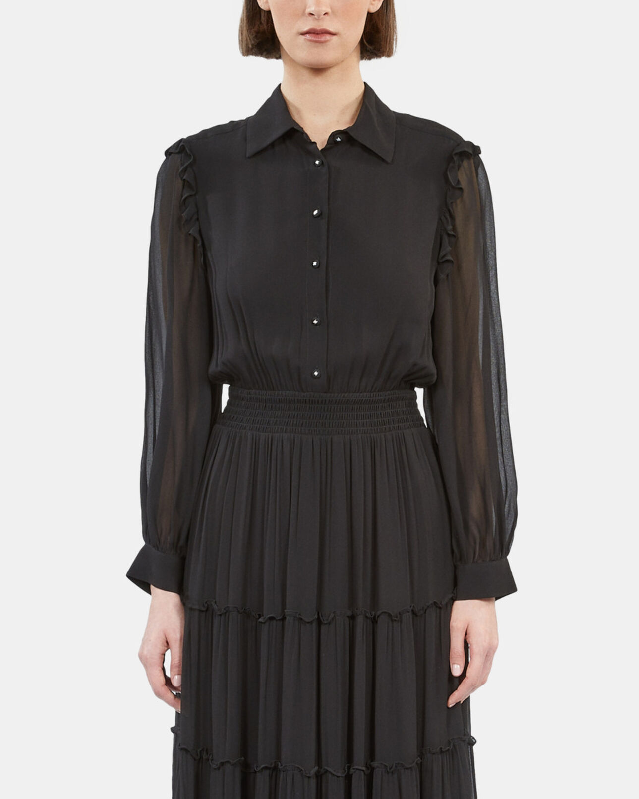 The Kooples WOMEN BLACK long black dress with ruffles