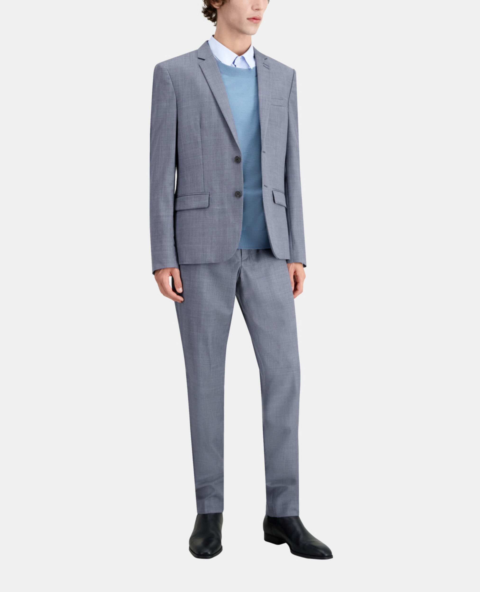 Blue and grey checkered wool suit blazer, LIGHT BLUE, hi-res image number null