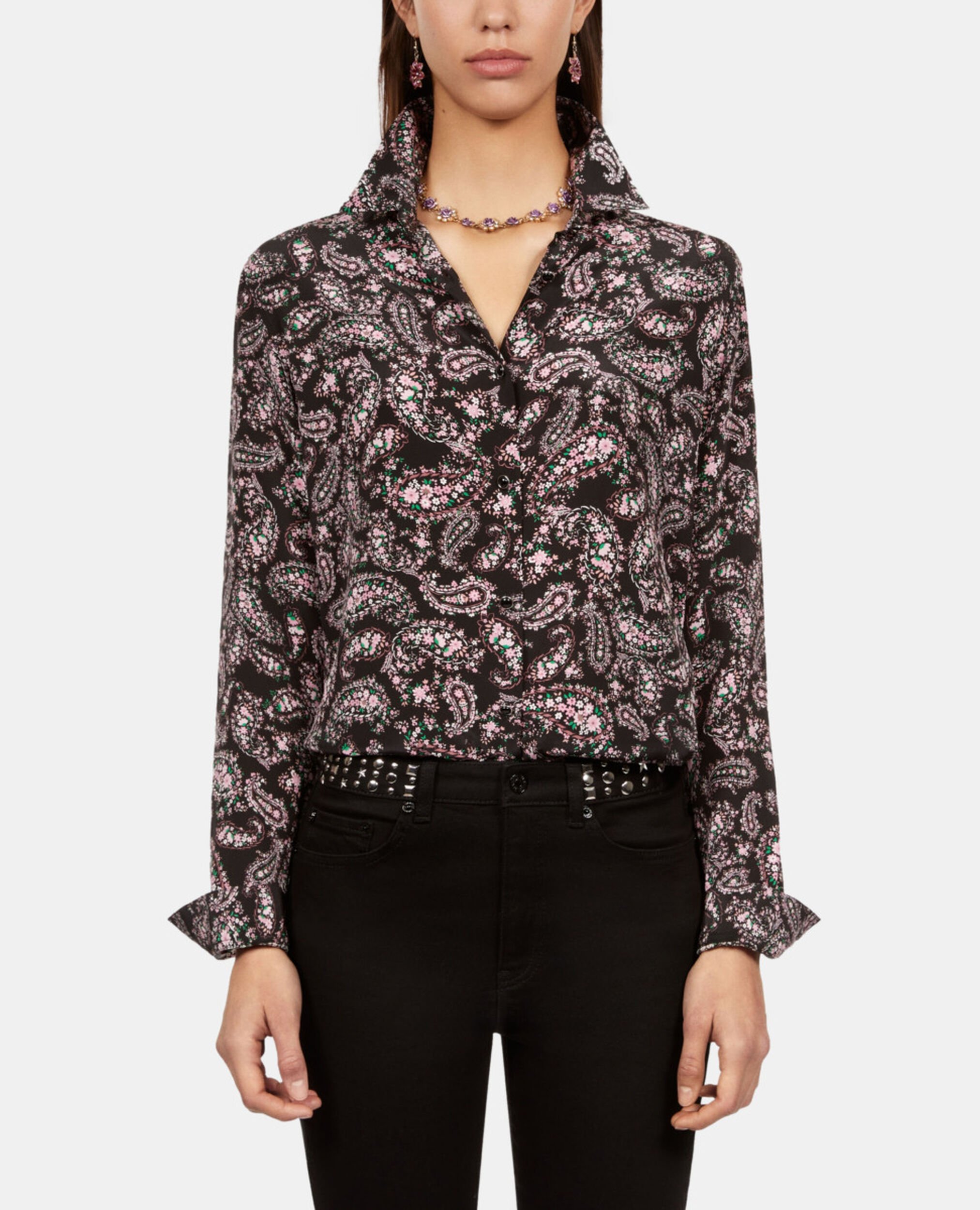 Printed shirt, BLACK / PINK, hi-res image number null