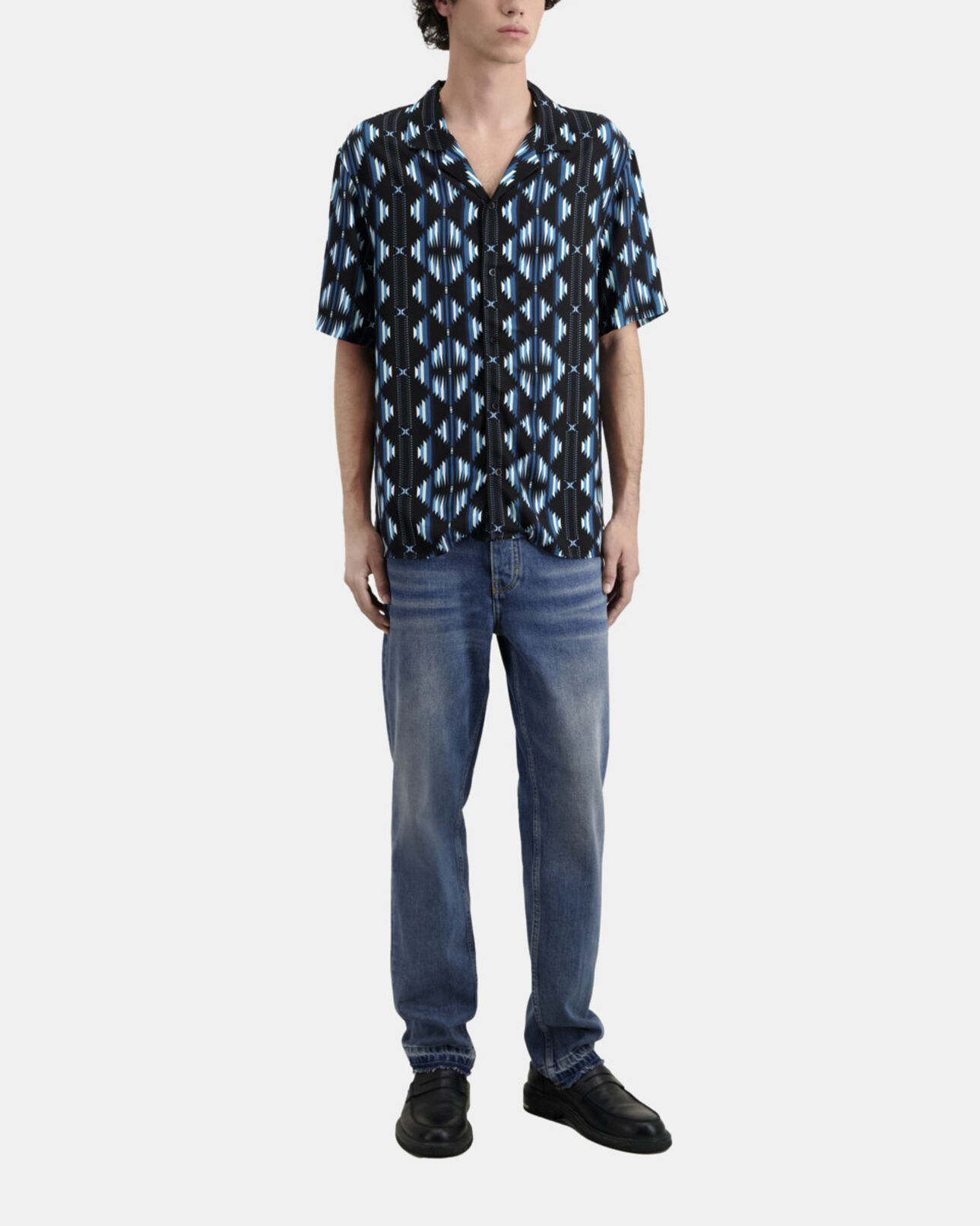The Kooples HERREN BLACK / GREEN kurzärmeliges hemd mit print