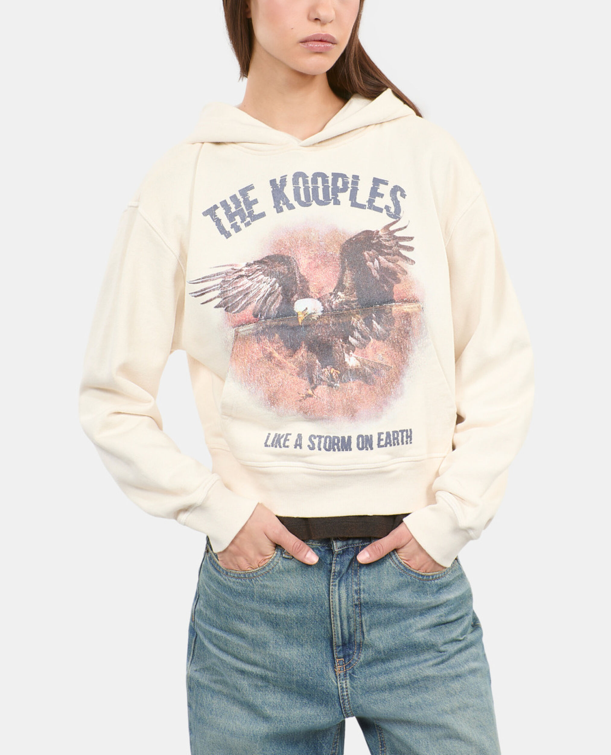 Ecru hoodie with serigraphy, ECRU, hi-res image number null