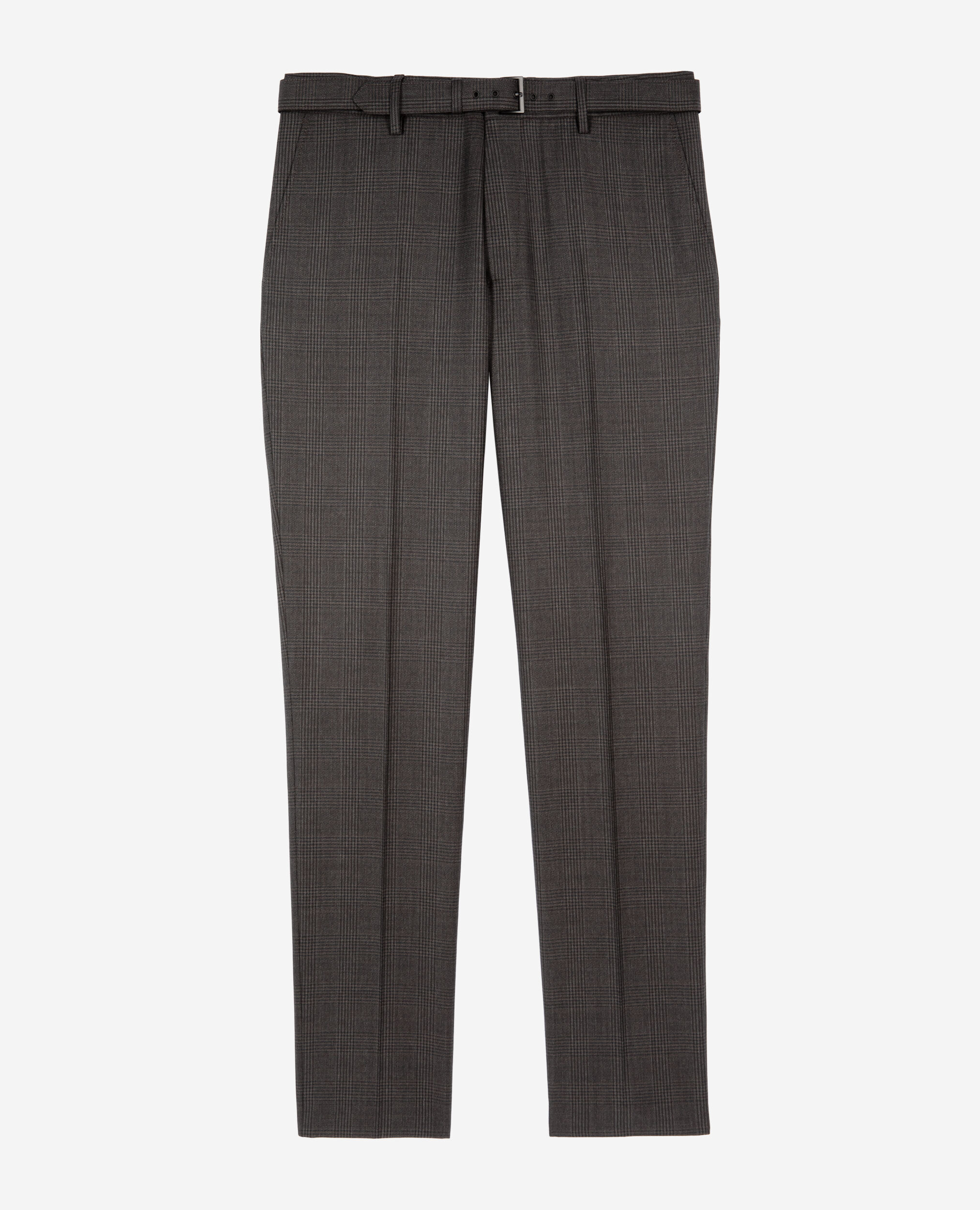 Gray Prince of Wales wool suit pants, DARK GREY, hi-res image number null